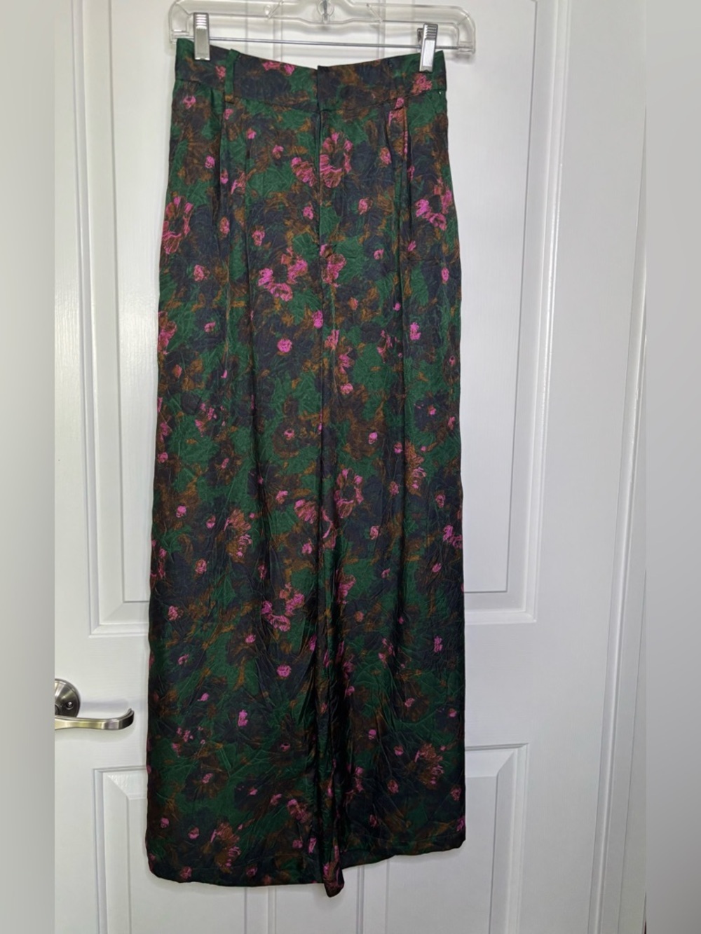 NWT LEUR LOGETTE Floral Print Green Wide-Leg Pants Size XS